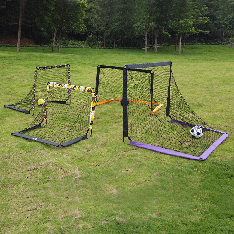 4 Nets with One Set Football Target Metal Rods Soccer Shooting Goal Set